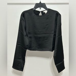 H&M black blouse cropped satin